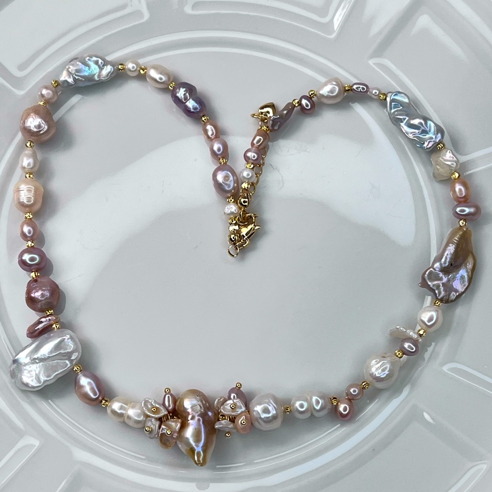 Handmade Freshwater Pearl Multi Shapes Adjustable Necklace High Luster Pendant
